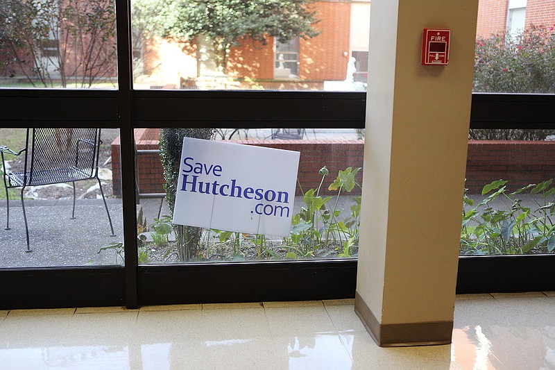 Staff photo by Maura Friedman / A sign reading "Save Hutcheson.com" is seen from inside the medical center on Tuesday in Fort Oglethorpe, Ga.