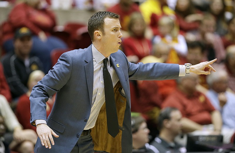 UTC coach Matt McCall directs his team against Iowa State on Monday in Ames, Iowa. No. 4 Iowa State won, 83-63, giving the Mocs their first loss after road wins over Power Five conference opponents Georgia and Illinois.