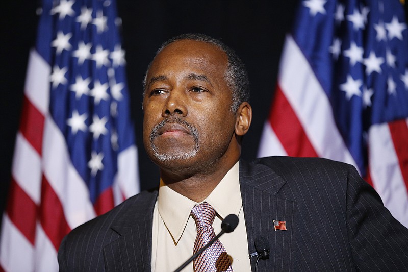 
              In this Nov. 16, 2015 photo, Republican presidential candidate Dr. Ben Carson speaks at a news conference in Henderson, Nev.  Carson is making a post-Thanksgiving trip to visit Syrian refugees in Jordan this weekend.  This trip comes as Carson struggles to command foreign policy, as it becomes a greater focus in the 2016 contest.  Those close to him concede his foreign policy fluency isn’t yet where it needs to be.   (AP Photo/John Locher)
            