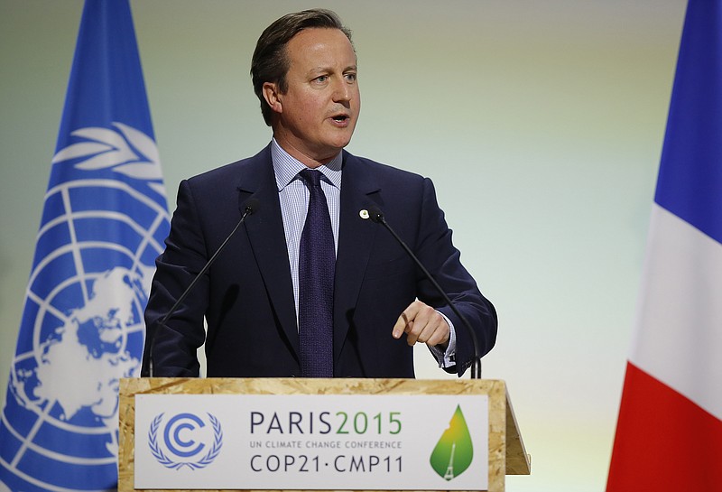 
              British Prime Minister David Cameron addresses world leaders at the COP21, United Nations Climate Change Conference, in Le Bourget, outside Paris, Monday, Nov. 30, 2015. (AP Photo/Michel Euler)
            