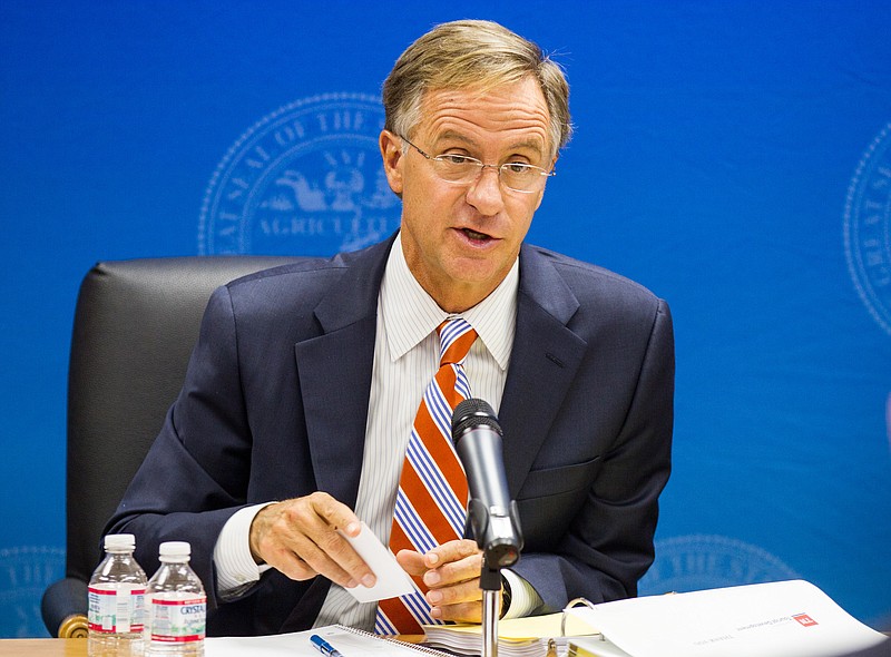 
              Gov. Bill Haslam presides over budget hearings at the state Capitol in Nashville, Tenn., on Monday, Nov. 30, 2015. The governor was scheduled to hear from 26 state agencies as he works to craft his annual state spending plan. (AP Photo/Erik Schelzig)
            