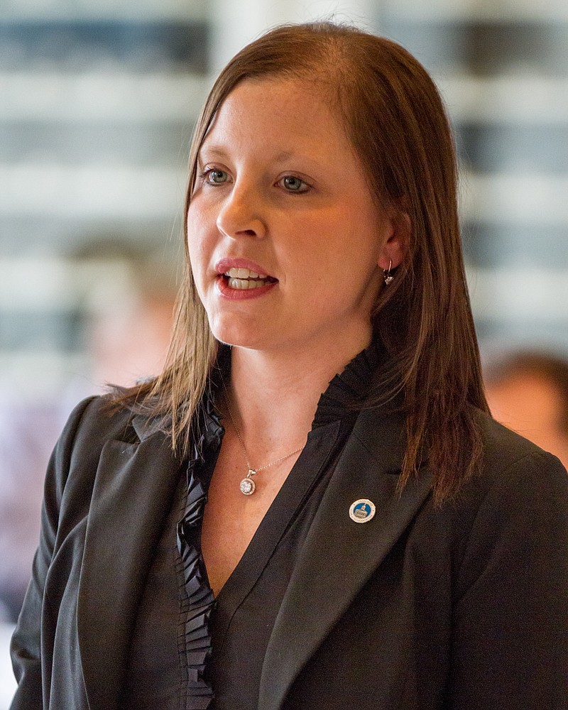 
              In this photo taken Dec. 10, 2014, state Rep. Leigh Wilburn, R-Somerville, introduces herself to colleagues after her election in Nashville, Tenn. Wilburn on Tuesday, Dec. 1, 2015, submitted her letter of resignation to House Speaker Beth Harwell for unspecified family and business reasons. (AP Photo/Erik Schelzig)
            