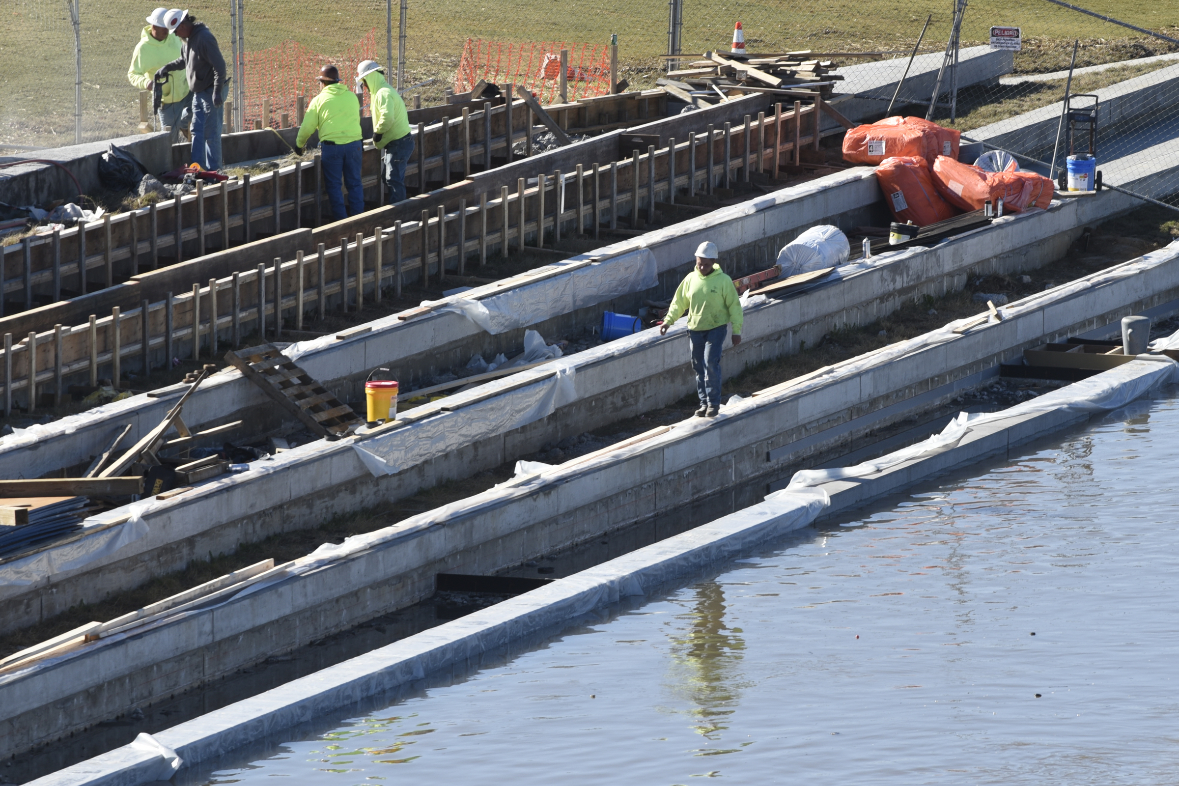 Seen Thursday, Dec. 3, 2015, in Chattanooga, Tenn., the rising level of the Tennessee River has covered the dock and lower steps at the 21st Century Waterfront at Ross's Landing.