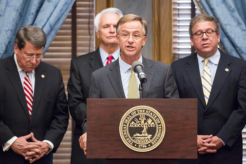 Republican Gov. Bill Haslam speaks at a Dec. 1 news conference at the state Capitol in Nashville, Tenn.