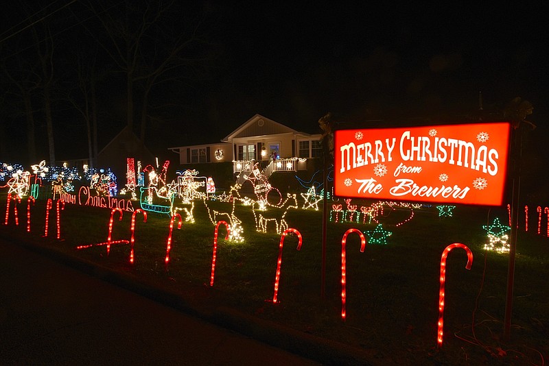 This home at 2410 Daugherty Lane in Hixson even offers a lit "Merry Christmas" greeting from the Brewer family.