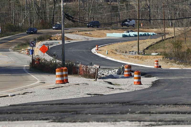 Staff Photo by Dan Henry / The Chattanooga Times Free Press- 12/7/15. Roadwork continues on widening Apison Pike near Collegedale on Monday, December 7, 2015.