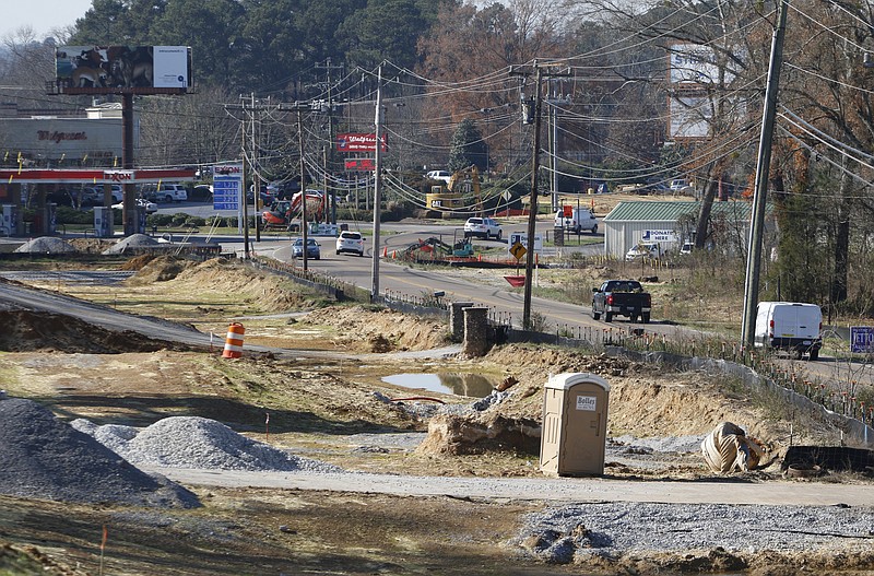Staff Photo by Dan Henry / The Chattanooga Times Free Press- 12/7/15. Roadwork continues on widening East Brainerd Raod on Monday, December 7, 2015.