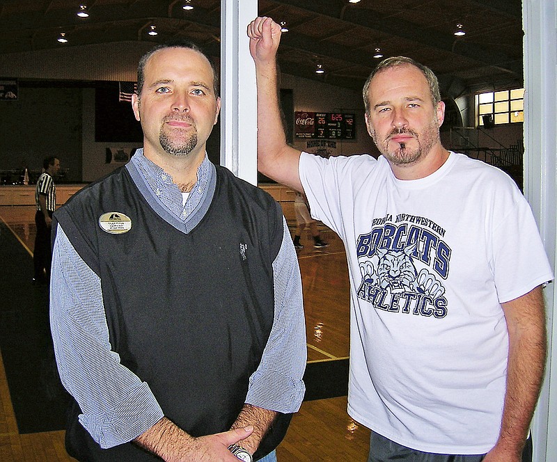 File photo: Georgia Northwestern Technical College's vice president of student services Stuart Phillips, left, and basketball coach and athletic director David Stephenson, right.