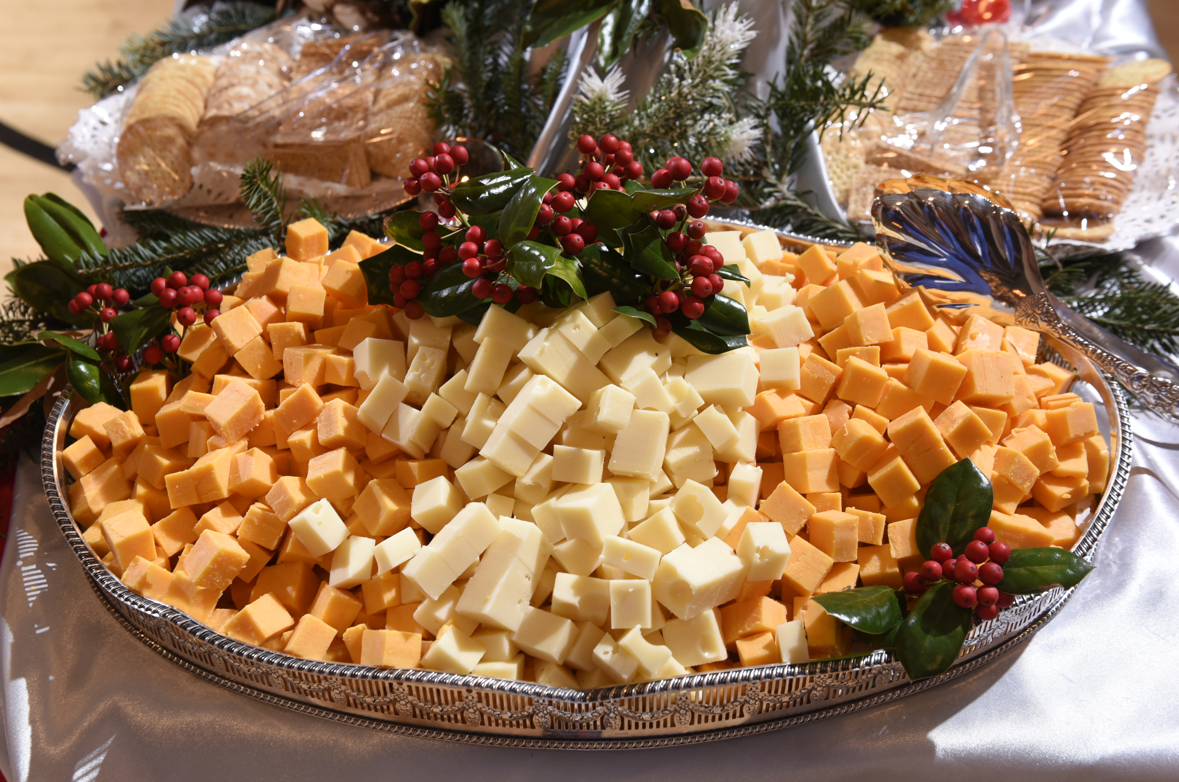 Cheese trays were part of the reception buffet.