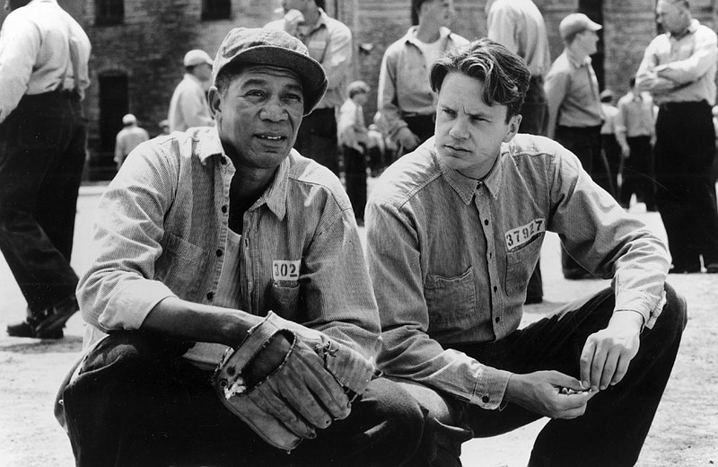 
              In this photo provided by Courtesy Castle Rock Entertainment via the Library of Congress, a scene from the movie Shawshank Redemption, featuring inmates Red (Morgan Freeman), left, and Andy (Tim Robbins) share a quiet moment in the prison yard at Shawshank. It's a bro-centric year for movies added to the prestigious National Film Registry. Two of the most popular male-bonding movies of all time, "Ghostbusters" and "The Shawshank Redemption," are being added to the collection of films preserved by the Library of Congress, the library announced Wednesday. (Courtesy Castle Rock Entertainment/Library of Congress via AP)
            