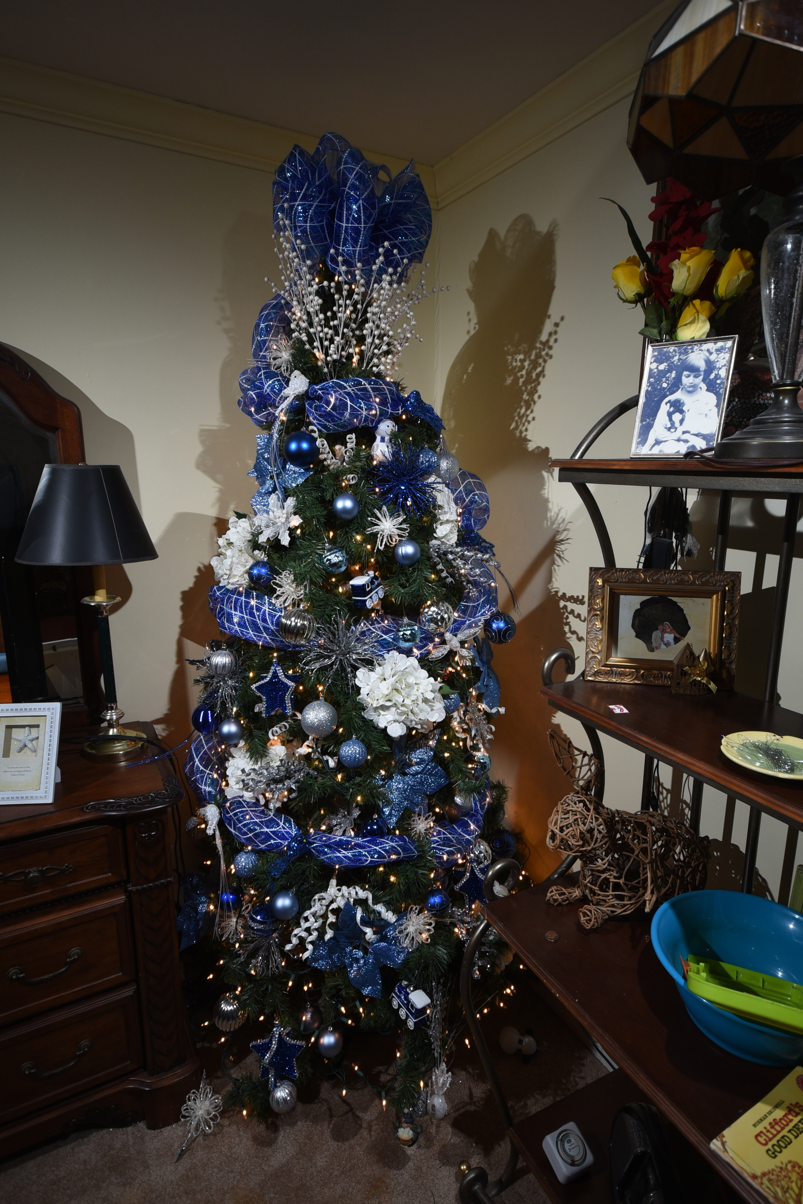 At left, the master bedroom's