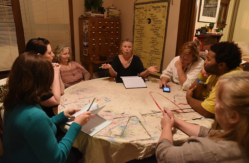 Ann Law, center, talk during a meeting Tuesday, December 1, 2015 on Dodds Avenue. Rachel Clark, Shannon Goins, Jeannie Hacker-Cerulean, Mia Hansford, Mario DeAndre Brooks, and Genie Carter, from left, also attend.