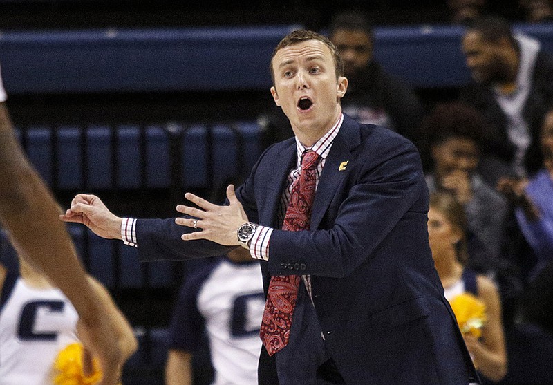 Chattanooga head basketball coach Matt McCall directs players during the Mocs' home basketball game against Tennessee Wesleyan at McKenzie Arena on Tuesday, Dec. 8, 2015, in Chattanooga, Tenn.