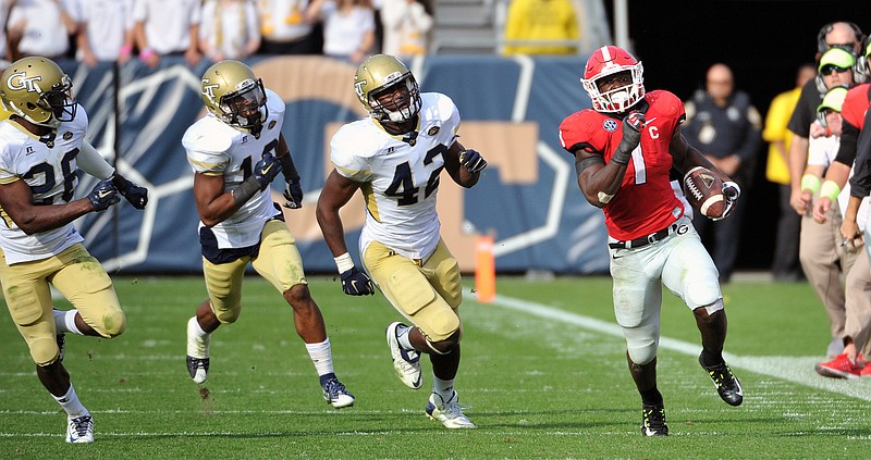 Sony Michel rushed for 149 yards last month at Georgia Tech, clinching a 1,000-yard season for Georgia's sophomore tailback. It's the second straight year the Bulldogs have had a player who wouldn't have been expected to reach the milestone at the start of the season do so.