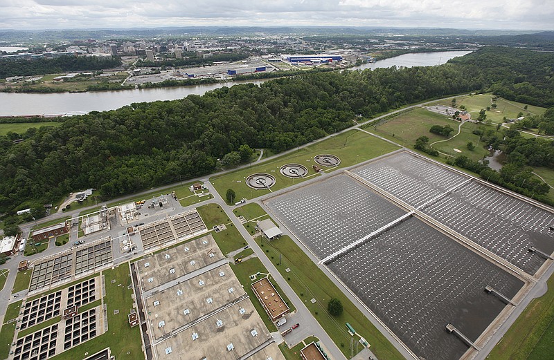 The Moccasin Bend Wastewater Treatment Plant is seen in this aerial photo.