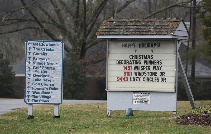 Seen Wednesday, Dec. 23, 2015, in the Windstone subdivision on Ooltewah-Ringgold Road, just south of the Tennessee state line, this sign wishing residents "happy holidays" drew a negative response from Bill Reesor and other homeowners. 