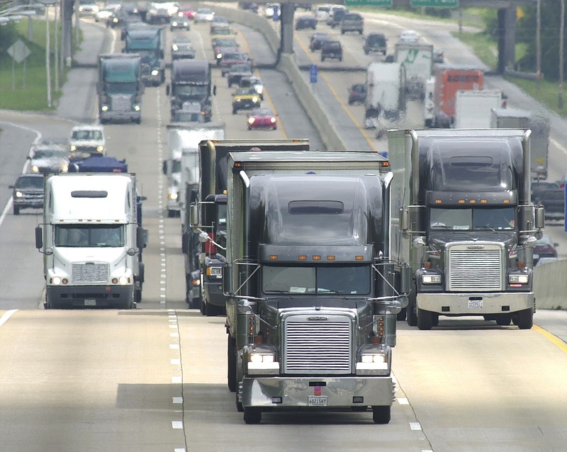 Commercial truck traffic flows in both directions on I-24 between Brainerd and East Ridge.