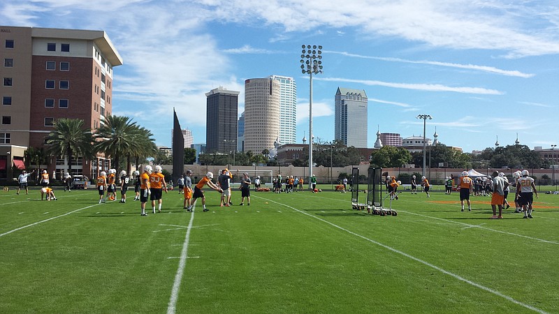 The Tennessee Volunteers practice at the University of Tampa's Pepin Stadium on Sunday, Dec. 27, 2015.