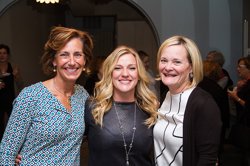 Andrea Crouch, Leslie Embry and Nini Davenport, from left, celebrate the recent opening of the Blowout Co. hair salon in downtown Chattanooga.