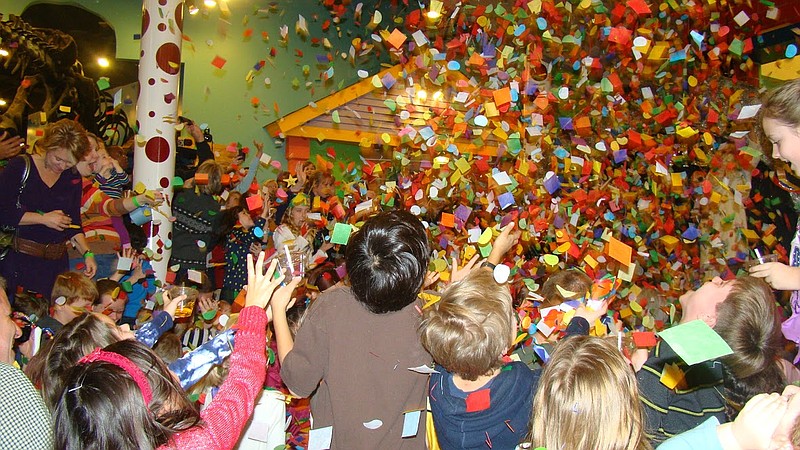 A colorful confetti drop will accompany the New Year's at Noon countdown to 2016 at Creative Discovery Museum. Later, children can create their own fireworks by stomping on bubble wrap.