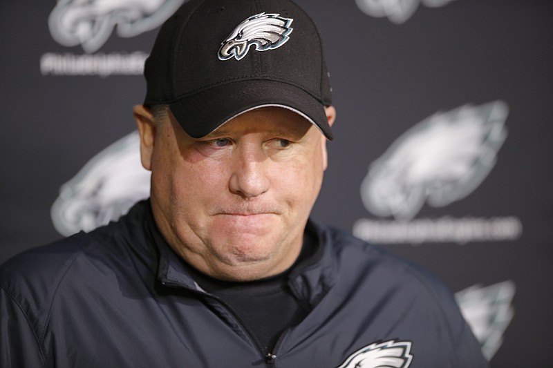 Philadelphia Eagles coach Chip Kelly listens to a question during a news conference Monday, Dec. 28, 2015, in Philadelphia.