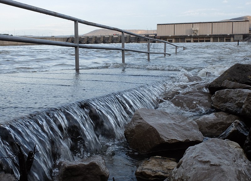 The Nickajack Dam spills water through following the December days of heavy rain in this Dec. 30, 2015 photo.