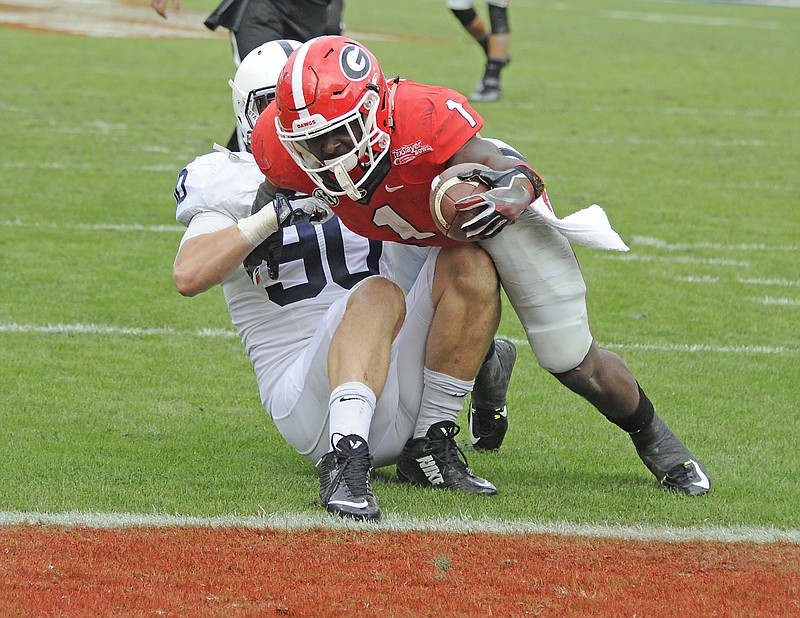 Georgia tailback Sony Michel rushed for 1,161 yards as a sophomore, which included this 21-yard touchdown run during Saturday's 24-17 win over Penn State in the TaxSlayer Bowl.