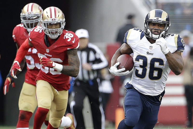 St. Louis Rams running back Benny Cunningham (36) runs against the San Francisco 49ers during the first half of an NFL football game in Santa Clara, Calif., Sunday, Jan. 3, 2016.