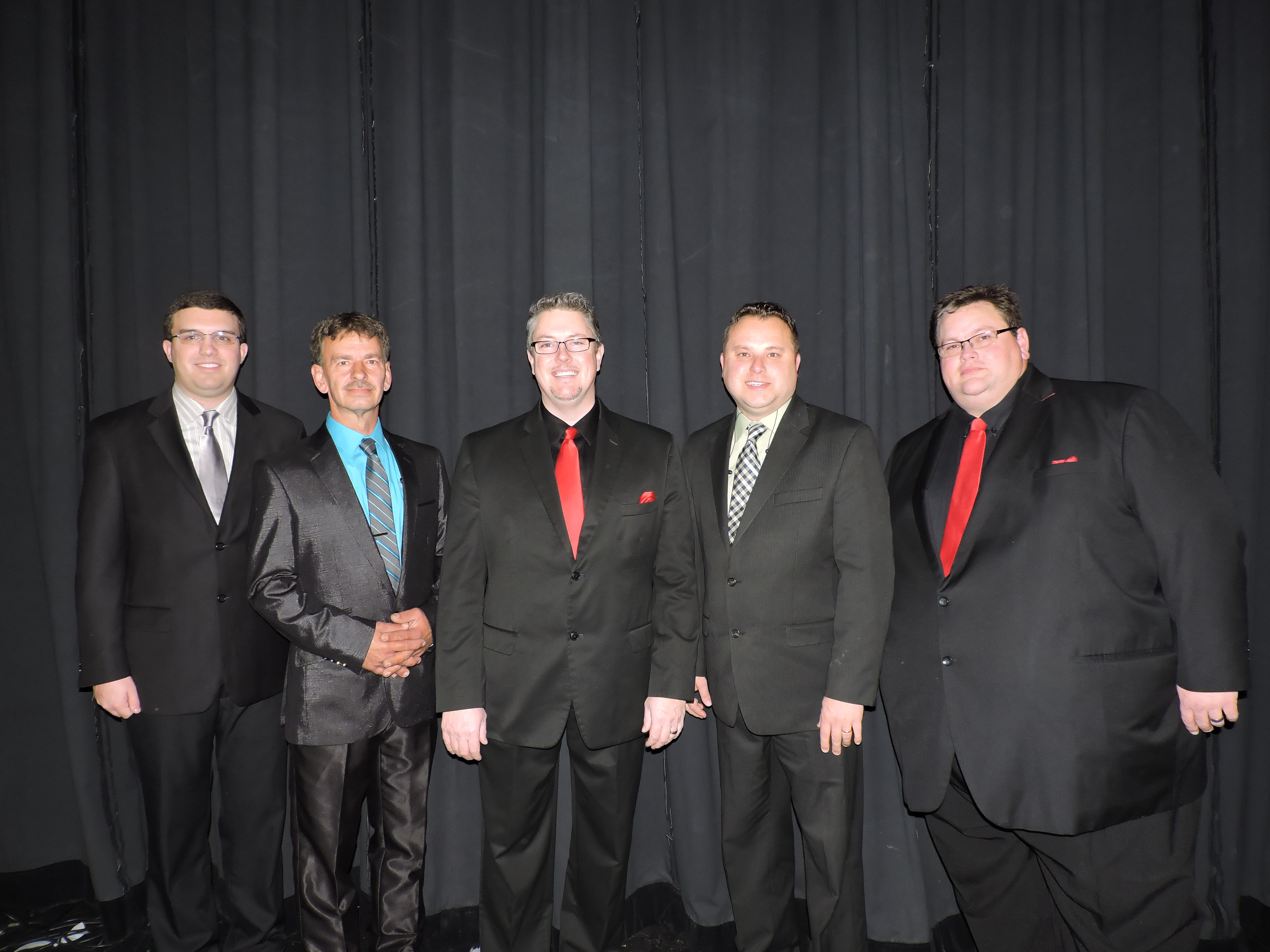 Catoosa County's own Appointed Quartet prepares to take the stage at the Colonnade for the New Year's Eve Gospel Music Jubilee. From left are pianist Logan Walker, of Trenton; bass singer Earl Roberts, of Tunnel Hill; lead singer David Hill, of East Brainerd; tenor singer Stephen Roberts, of Tunnel Hill; and baritone singer Chris Wells, of Tunnel Hill.