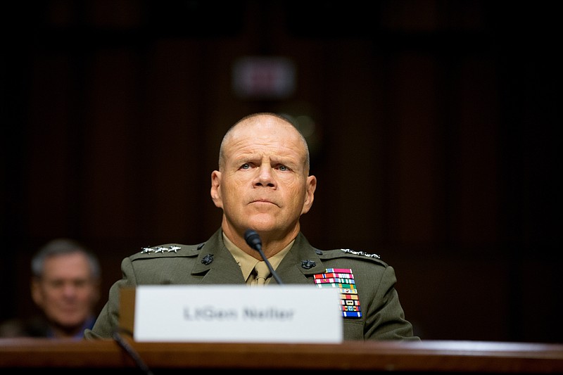 Lt. Gen. Robert Neller arrives to testify at his confirmation hearing before the Senate Armed Services Committee on Capitol Hill in Washington, Thursday, July 23, 2015, to become the 37th commandant of the Marine Corps.