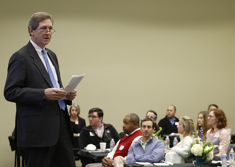 Tom White, senior vice president of investor relations for UNUM, speaks during the Strong Schools Grant Program awards recognition luncheon at Unum on Tuesday, January 5, 2016.