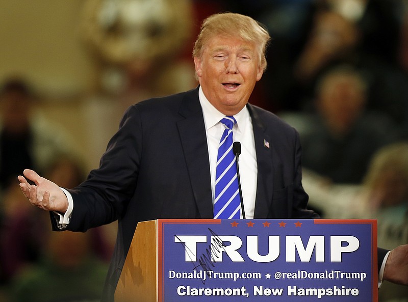 Republican presidential candidate Donald Trump speaks to a crowd during a campaign stop Tuesday, Jan. 5, 2016, in Claremont, N.H. (AP Photo/Jim Cole)