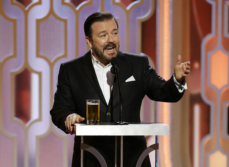 
              In this image released by NBC, host Ricky Gervais speaks at the 73rd Annual Golden Globe Awards at the Beverly Hilton Hotel in Beverly Hills, Calif., on Sunday, Jan. 10, 2016 -- (Paul Drinkwater/NBC via AP)
            