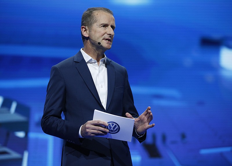 Herbert Diess, chairman of the board of Volkswagen Brand, speaks during a keynote address at CES International, Tuesday, Jan. 5, 2016, in Las Vegas.