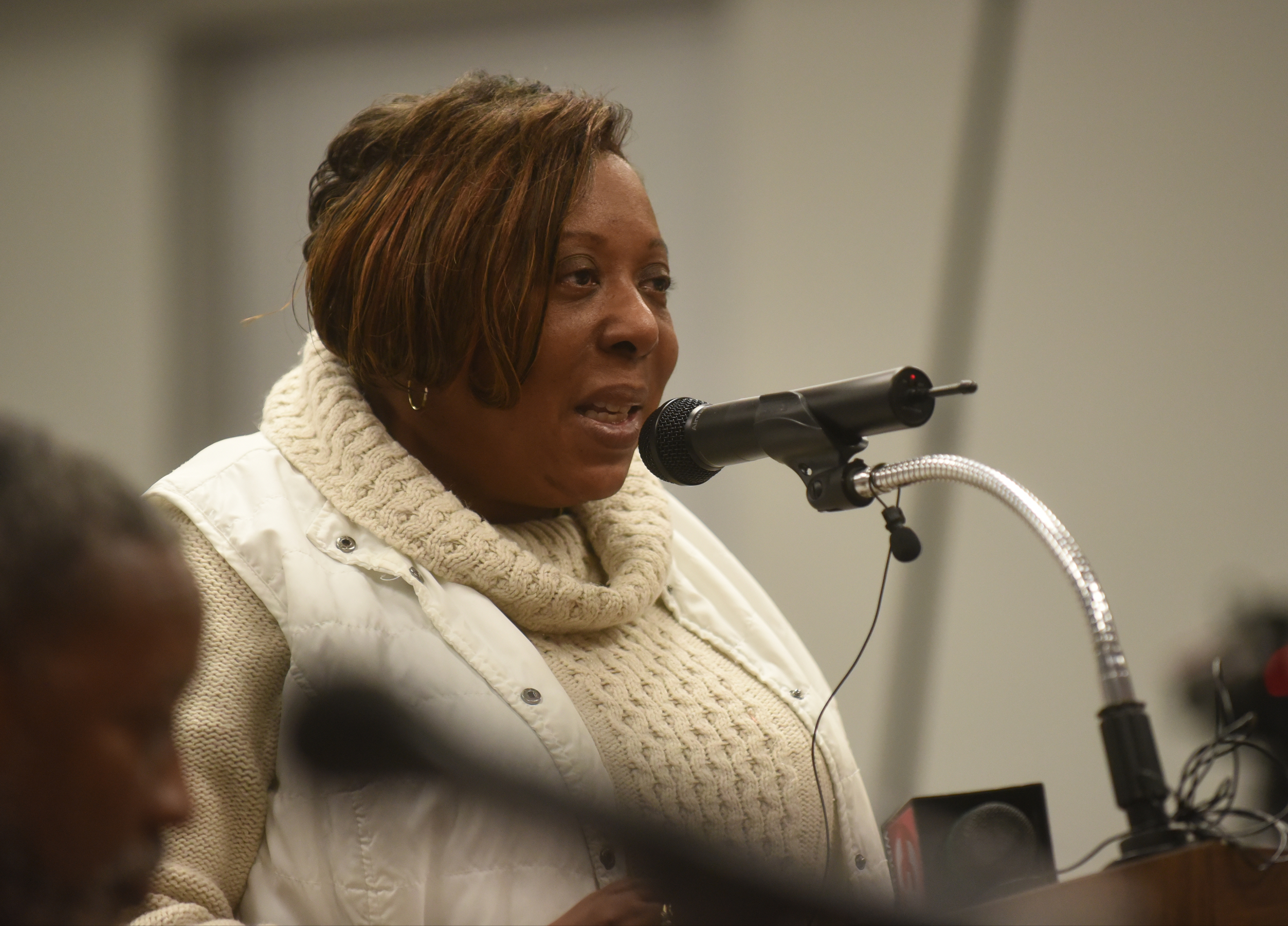 Former teacher Jennifer Woods speaks during a meeting at the Hamilton County Department of Education Thursday, January 14, 2016.