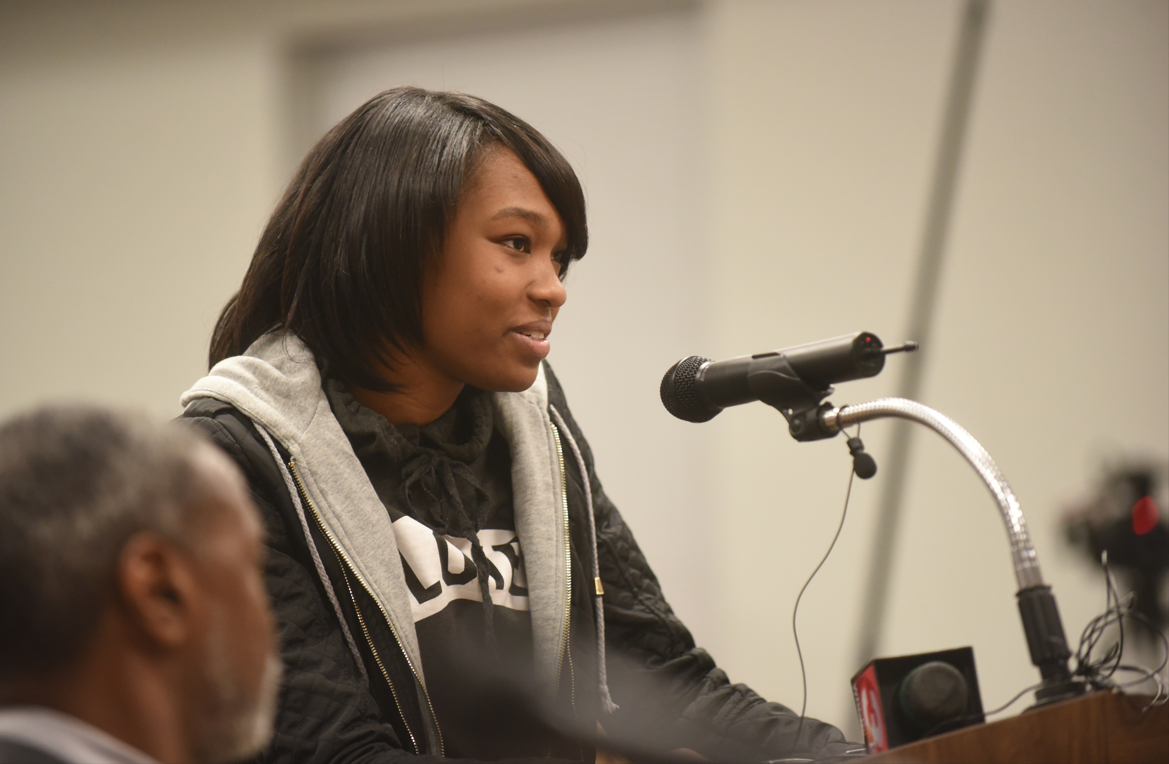 Howard student Jada Moore speaks during a meeting at the Hamilton County Department of Education Thursday, January 14, 2016.