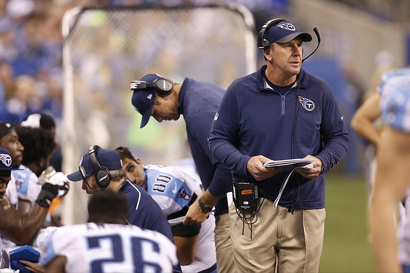 Tennessee Titans interim head coack Mike Mularkey during the second half of an NFL football game against the Indianapolis Colts in Indianapolis, Sunday, Jan. 3, 2016. (AP Photo/AJ Mast)