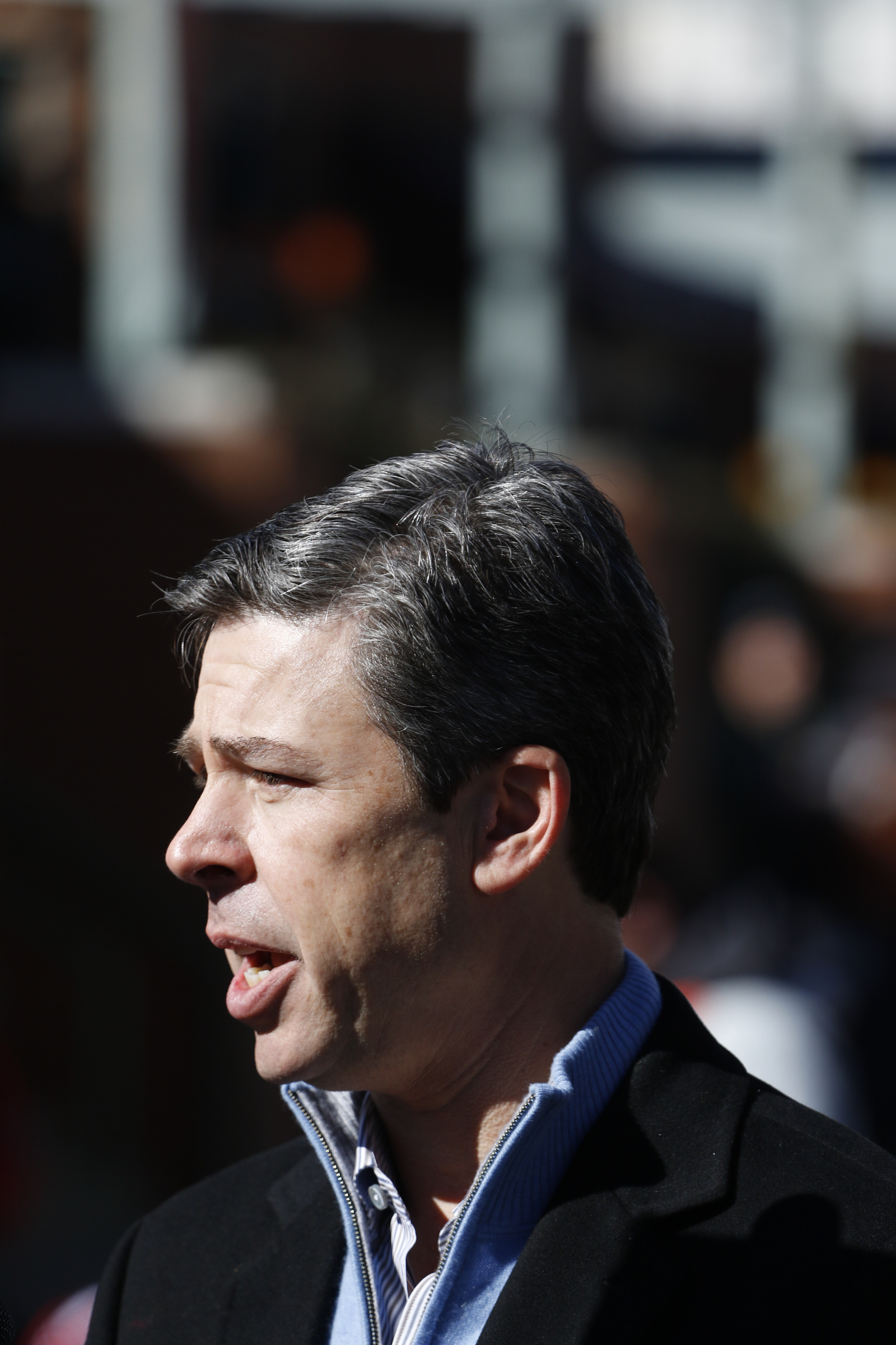 Staff Photo by Dan Henry / The Chattanooga Times Free Press- 1/18/16. Chattanooga City Mayor Andy Berke speaks during the dedication of the $200,000 M.L. King Blvd. mural project on January 18, 2016.