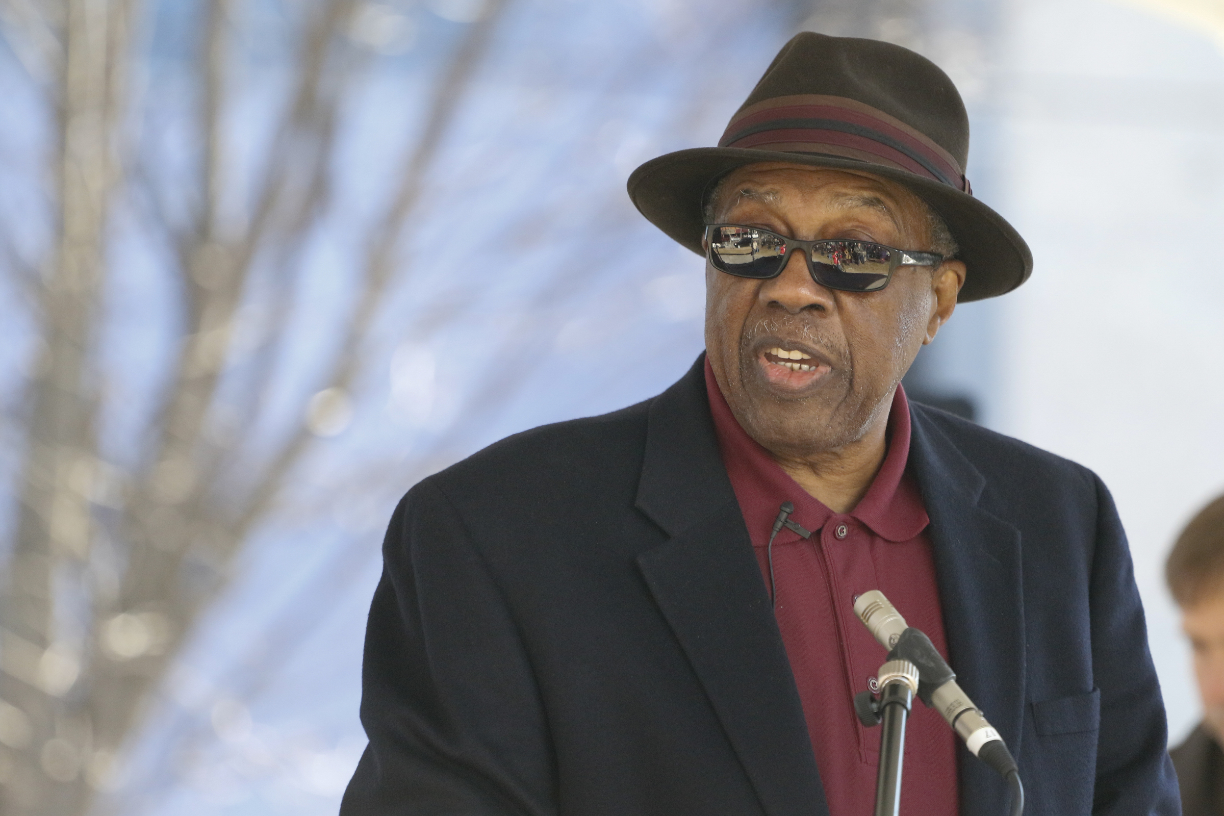 Staff Photo by Dan Henry / The Chattanooga Times Free Press- 1/18/16. Councilman Moses Freeman speaks during the dedication of the $200,000 M.L. King Blvd. mural project on January 18, 2016.