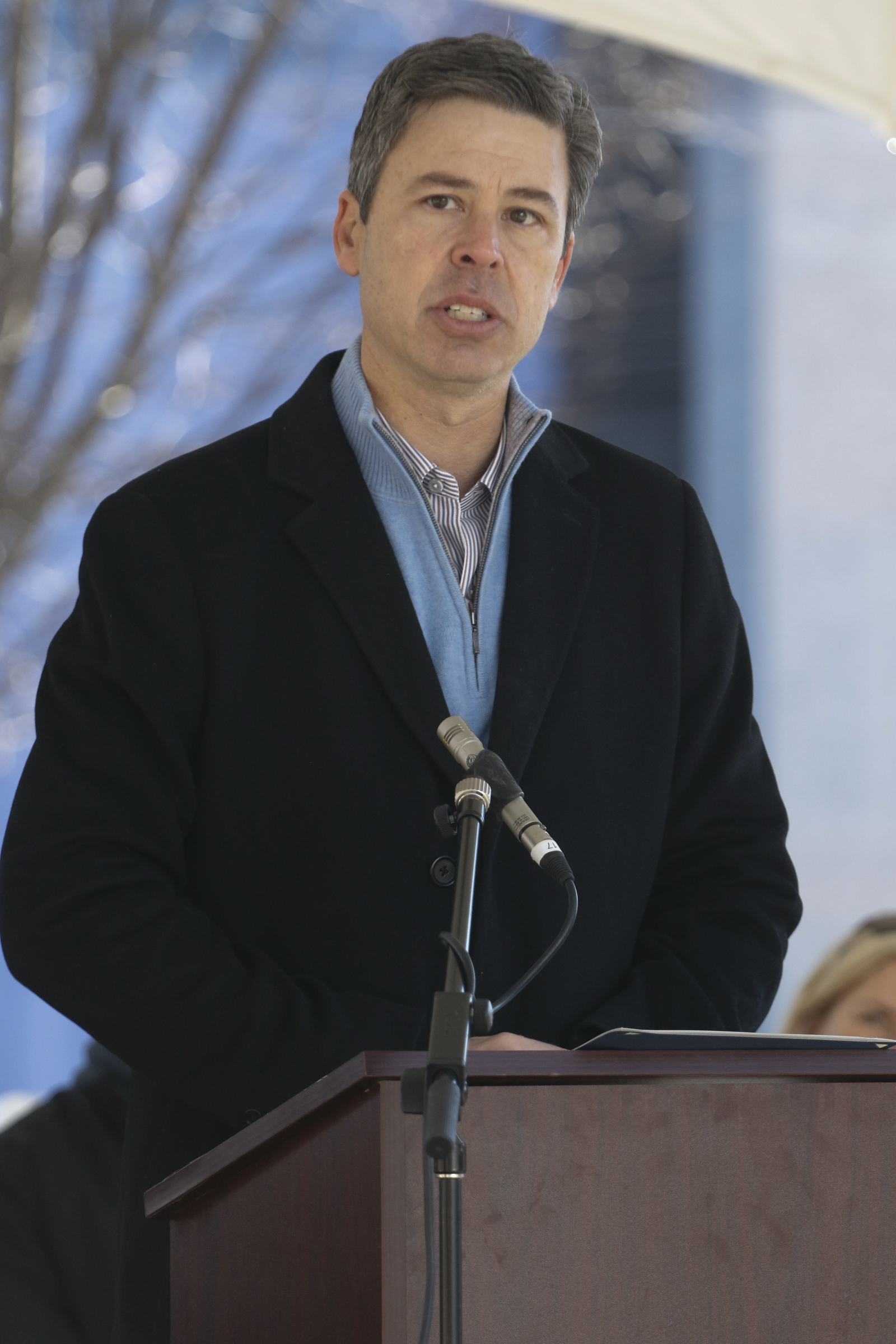 Staff Photo by Dan Henry / The Chattanooga Times Free Press- 1/18/16. Chattanooga City Mayor Andy Berke speaks during the dedication of the $200,000 M.L. King Blvd. mural project on January 18, 2016.