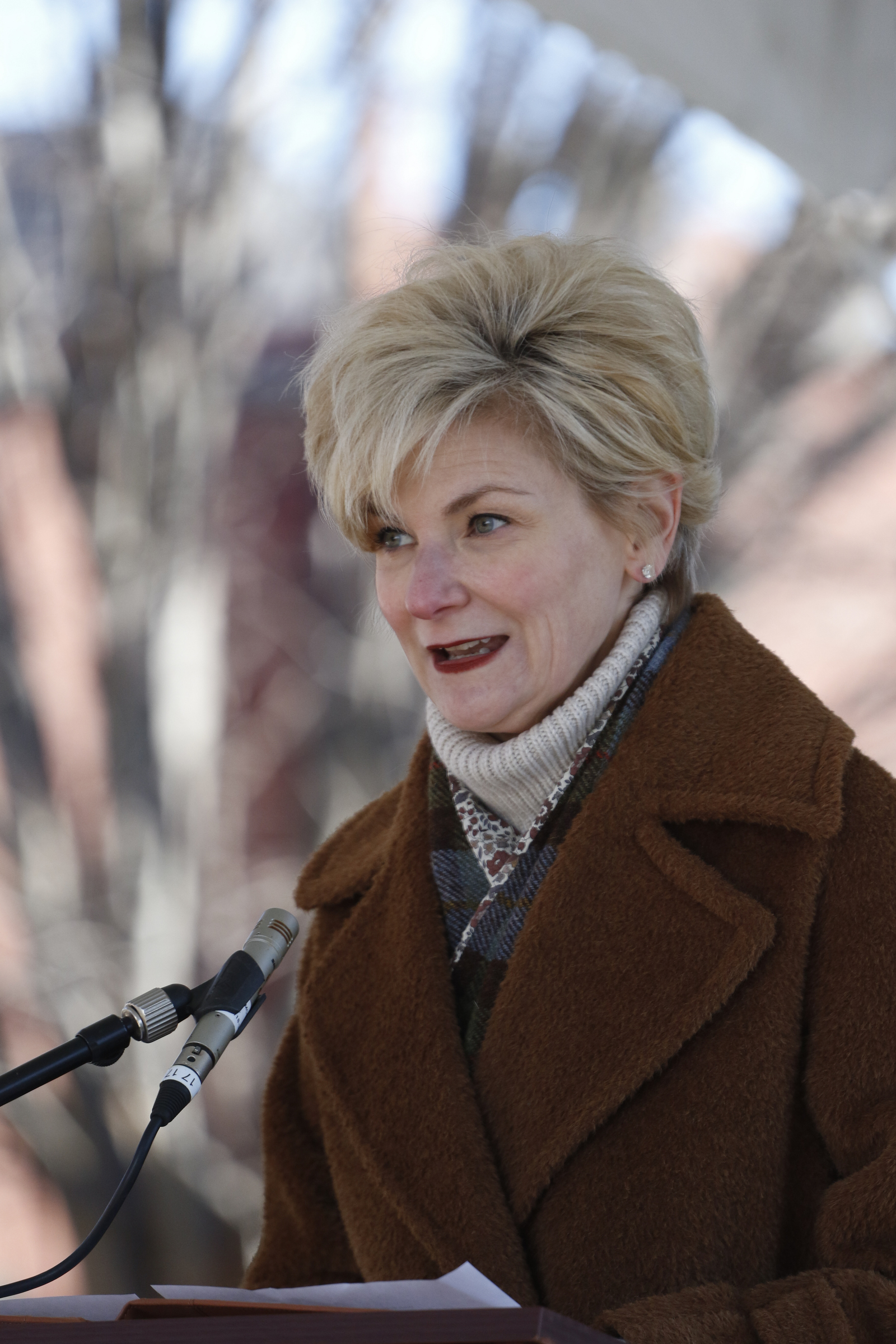 Staff Photo by Dan Henry / The Chattanooga Times Free Press- 1/18/16. Joelle Phillips, president of ATT, speaks during the dedication of the $200,000 M.L. King Blvd. mural project on January 18, 2016.