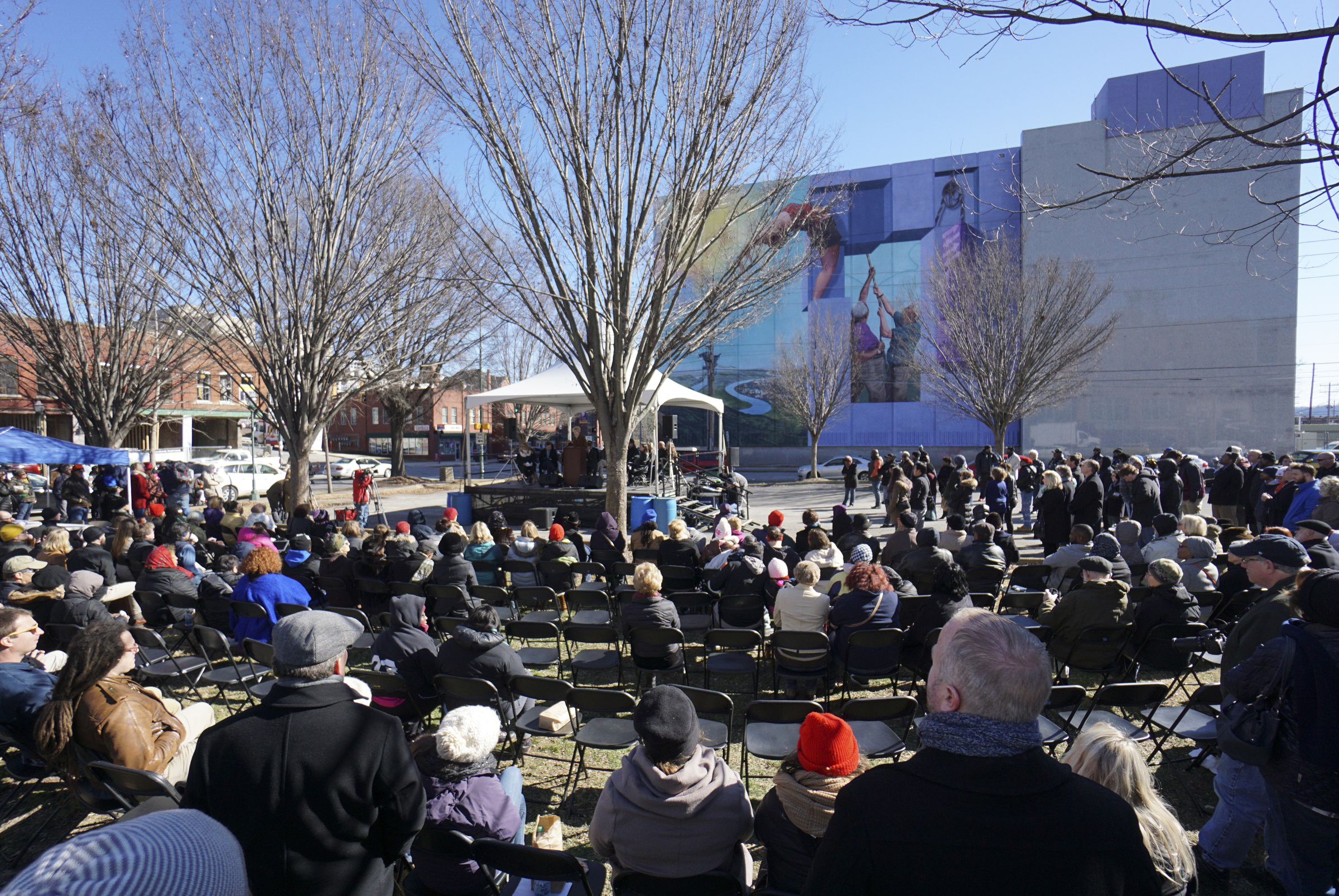 Staff Photo by Dan Henry / The Chattanooga Times Free Press- 1/18/16. Joelle Phillips, president of ATT, speaks during the dedication of the $200,000 M.L. King Blvd. mural project on January 18, 2016.