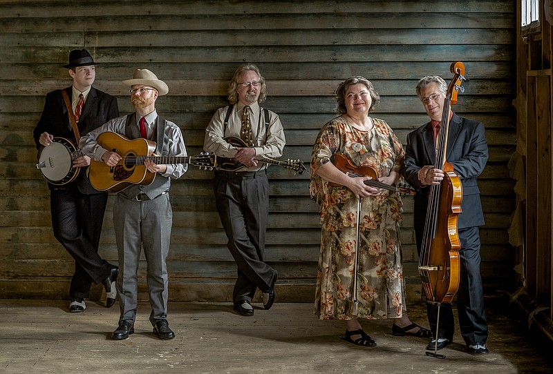 Still in the southerly swing of its annual Anywhere But Minnesota winter tour, traditional bluegrass band Monroe Crossing will stop Sunday, Jan. 24, at Barking Legs Theater, 1307 Dodds Ave. Members of the band are, from left, David Robinson (banjo, Dobro, harmonica, harmony vocals), Derek Johnson (guitar, lead vocals), Matt Thompson (mandolin, fiddle, harmony vocals), Lisa Fuglie (fiddle, mandolin, guitar, lead vocals) and Mark Anderson (bass, bass vocals). The show, co-presented by Forever Bluegrass, starts at 3:30 p.m. Tickets will be sold at the door for $15 for one, $25 for two. For more information, call 423-624-5347 or visit www.barkinglegs.org.