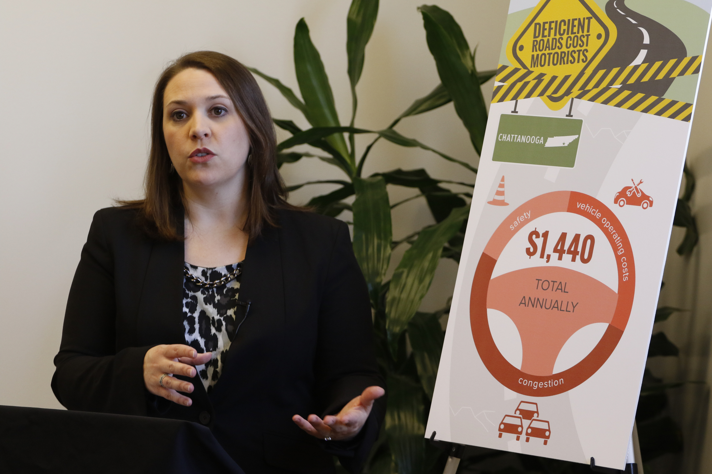 Staff Photo by Dan Henry / The Chattanooga Times Free Press- 1/19/16. Stephanie Milani, Public Affairs Specialist with AAA The Auto Club Group, speaks about a new study and traffic congestion costs for Tennessee residents while at the Gunbarrel Road AAA office on Tuesday, January 19, 2016.