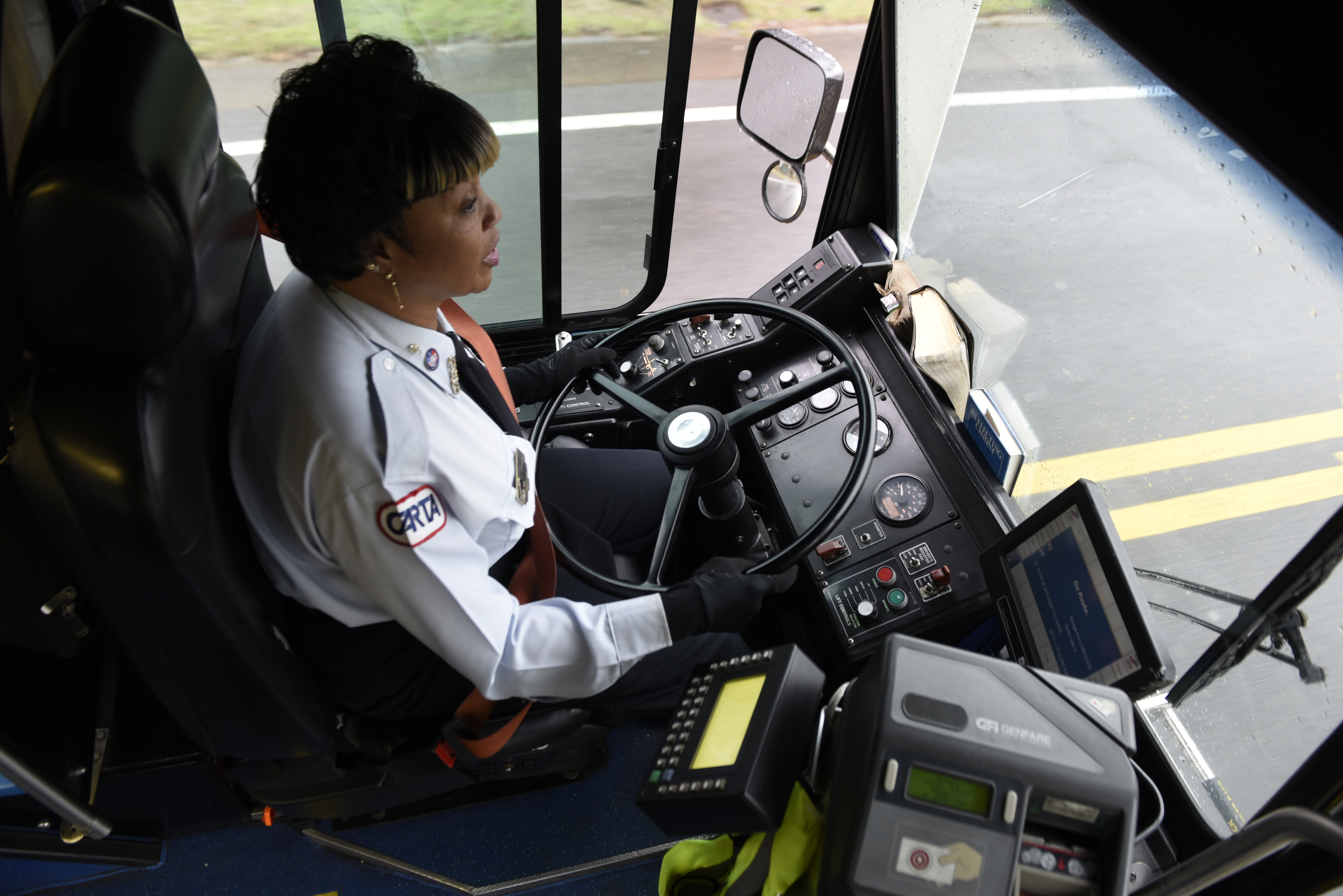 Norma Sanders operates her CARTA bus on the St. Elmo route on Wednesday, Jan. 20, 2016, in Chattanooga, Tenn. She is being honored for becoming CARTA's first female driver to join the Million Mile Club, an award earned by drivers with over one million miles without a chargeable accident. In 2014, she became the first female to be CARTA's most senior driver.