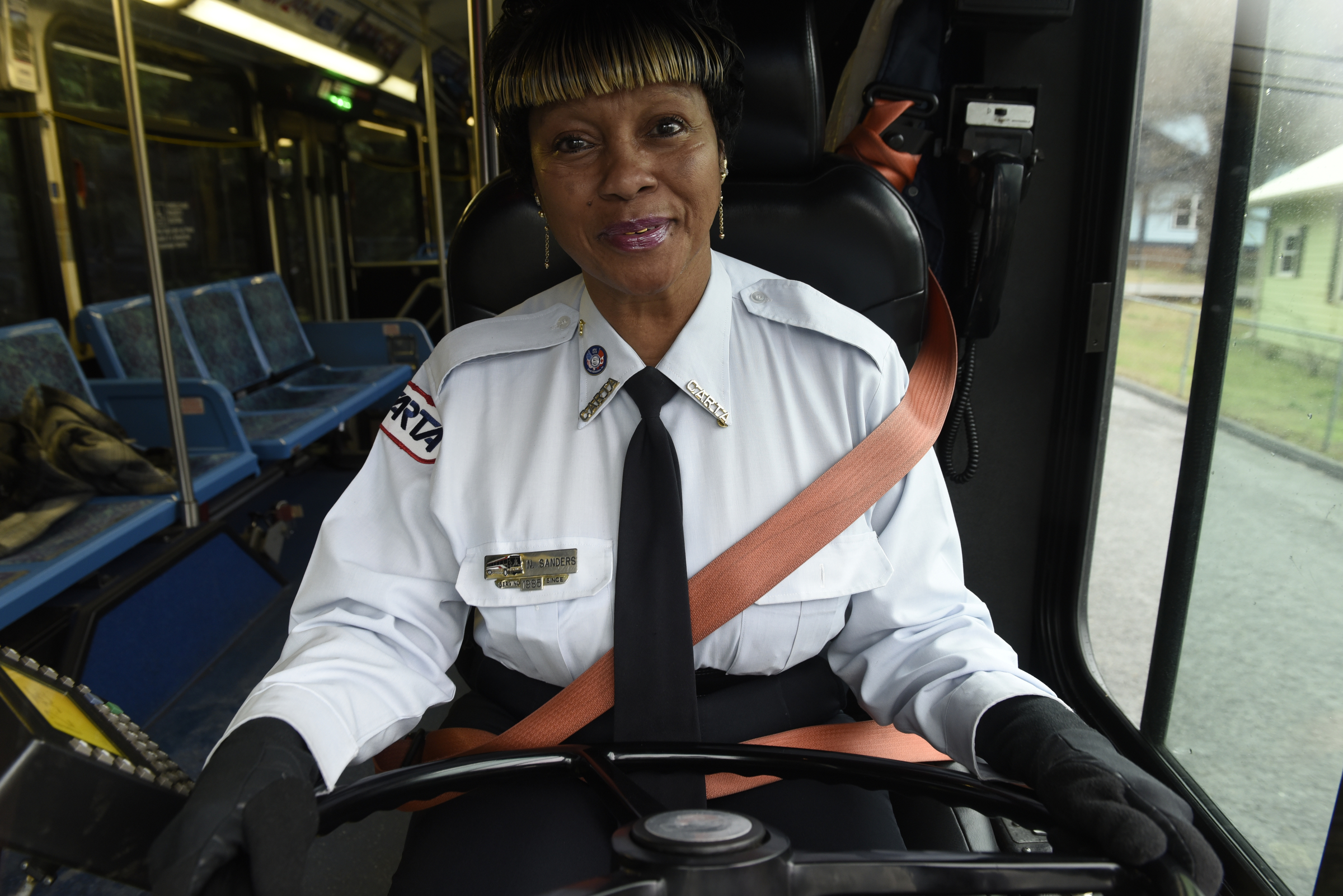 Norma Sanders is photographed in her CARTA bus at the turn-around on her St. Elmo route on Wednesday, Jan. 20, 2016, in Chattanooga, Tenn. She is being honored for becoming CARTA's first female driver to join the Million Mile Club, an award earned by drivers with over one million miles without a chargeable accident. In 2014, she became the first female to be CARTA's most senior driver.