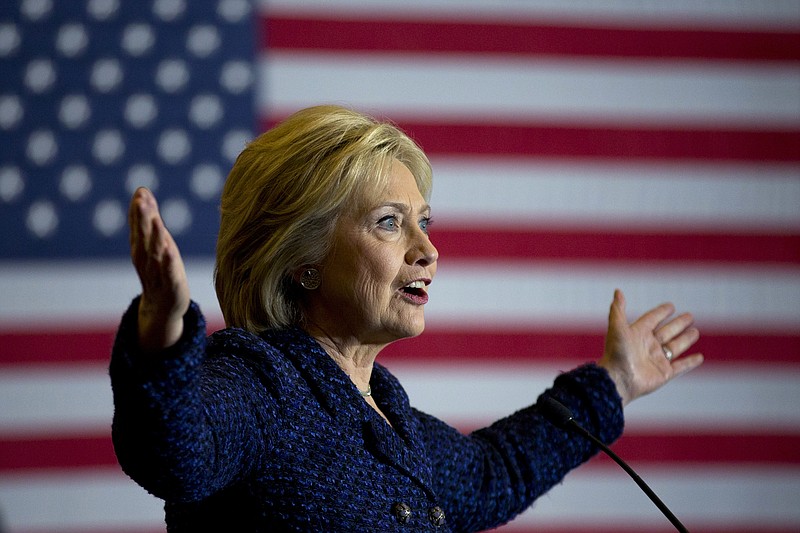 
              Democratic presidential candidate Hillary Clinton gestures while speaking during a rally on the campus of Simpson College, Thursday, Jan. 21, 2016, in Indianola, Iowa. (AP Photo/Jae C. Hong)
            