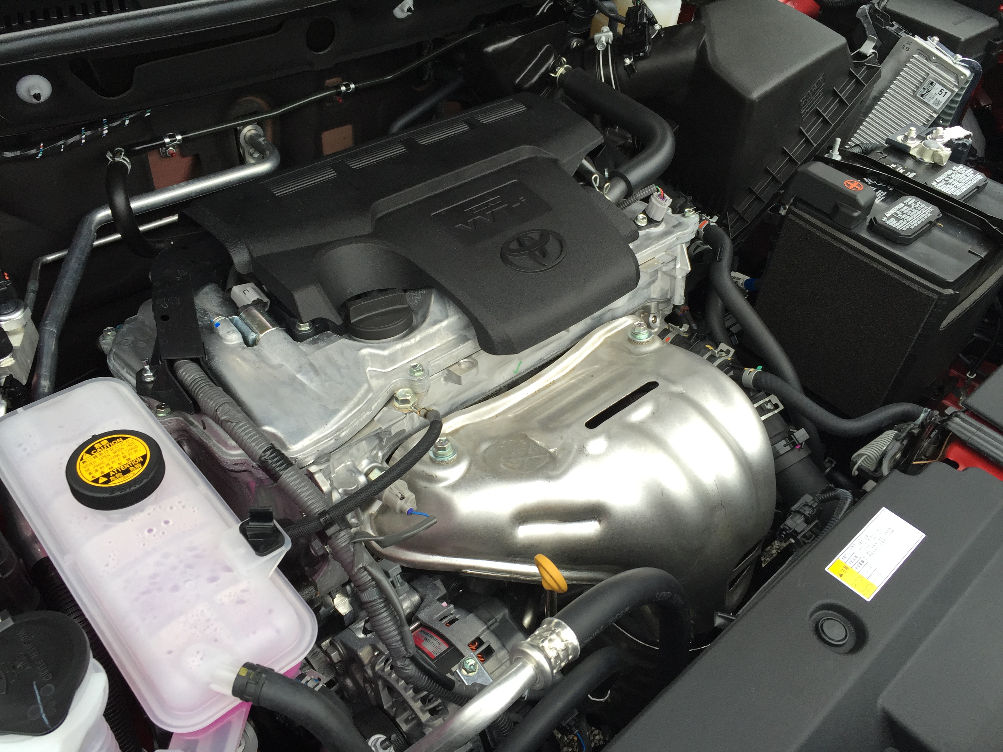 The Toyota RAV4 has a 2.5 liter, four-cylinder engine.