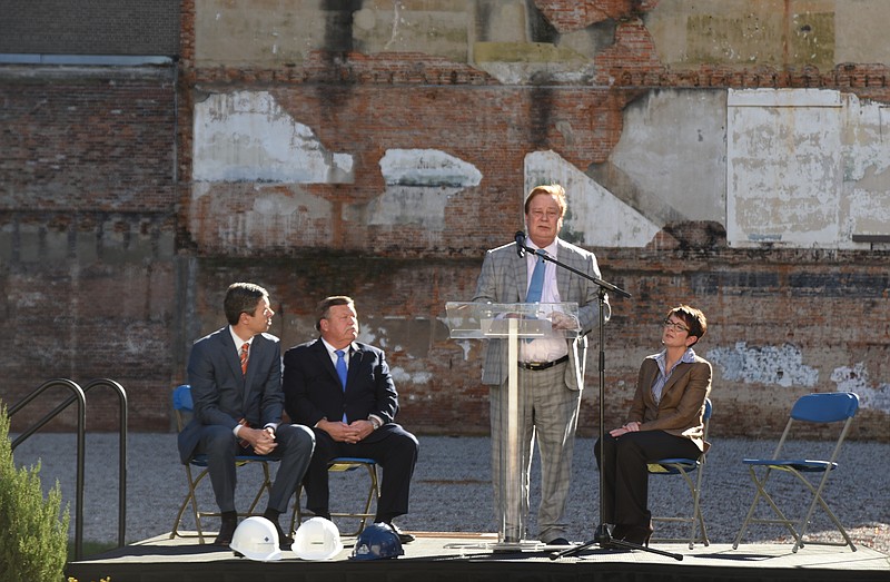 Staff Photo by Angela Lewis Foster / Boyd Simpson, chief executive of Atlanta-based The Simpson Organization, speaks during a groundbreaking ceremony in the 700 block of Market Street on Dec. 15, 2015
