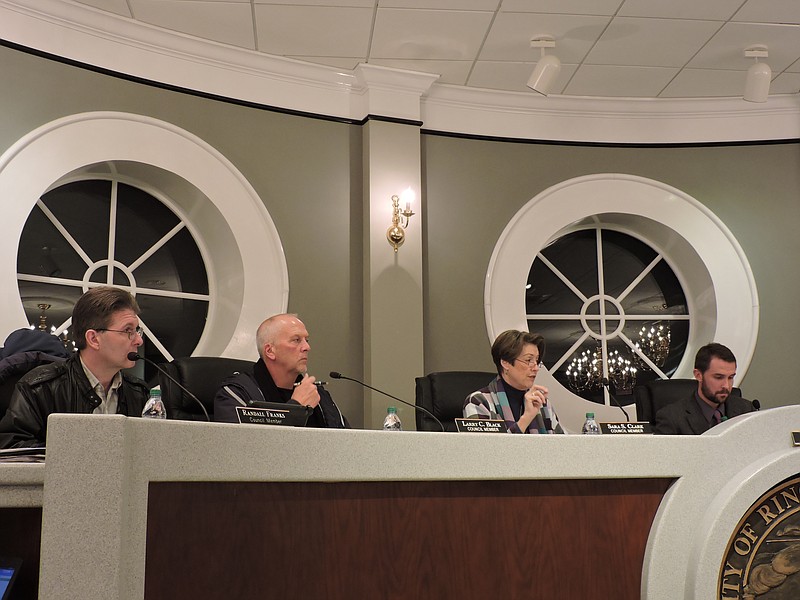Ringgold City Council meets for a special called meeting with one agenda item: "Legislative Agenda 106." From left, Councilman Randall Franks, Councilman Larry Black, Councilwoman Sara Clark and Mayor Nick Millwood discuss changes to the city charter.
